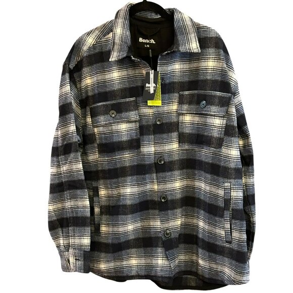 Bench Men's Black Blue White Plaid Shacket Size Large Outdoors Rugged Jacket NWT - Picture 1 of 7